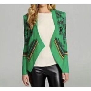 BCBGMAXAZARIA Abree Green Paisley Scarf Printed Structured Blazer Kelly Green